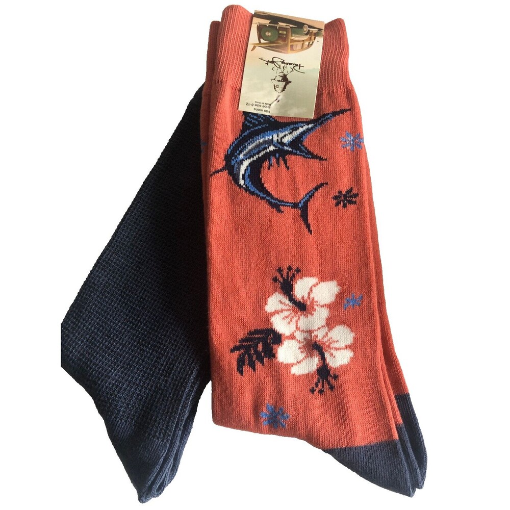 Panama Jack Blue Marlin Mens Socks Hibiscus Nautical Summer 2pk Shoe Size 8 -12